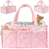 ZONZEE diaper caddy organizer in pink color keeps nursery essentials within easy reach.