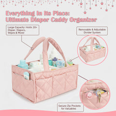 ZONZEE diaper caddy shows three compartments for efficient item separation.