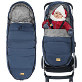 Zooawa bunting bag dark blue front view offers roomy warmth for cold walks.