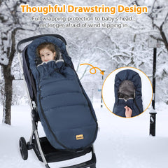 Zooawa stroller footmuff hood drawstring demonstrates wind-blocking design.