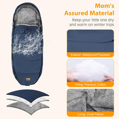 Zooawa stroller footmuff waterproof material close-up emphasizes weatherproof shell.