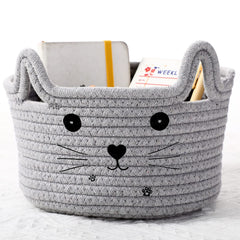 Zopeal Cat Basket with a cute cat face holds small toys in a tidy playroom.