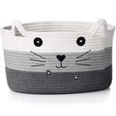 Zopeal cat basket with ear handles demonstrates easy toy storage.