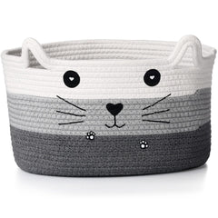 Zopeal cat basket with ear handles demonstrates easy toy storage.