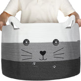 Zopeal cat basket ears closeup shows durable cotton rope and toy organization potential