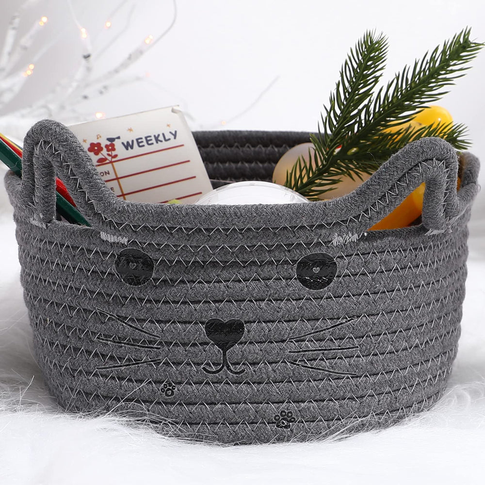 Zopeal cat basket front view with ears, decorative toy storage.