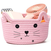 Zopeal cat basket pink front view highlights cat-face charm for stylish toy storage.