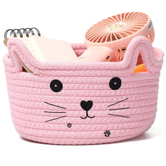 Zopeal cat basket pink front view highlights cat-face charm for stylish toy storage.