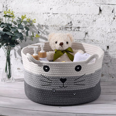 Zopeal cat basket stores toys neatly in a living room.