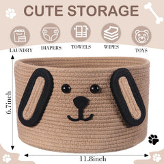 Zopeal puppy-design storage basket close-up highlights playful charm and durable cotton-rope weave