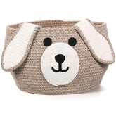 Zopeal dog Christmas woven basket showing brown and white fibers, great for toy storage.