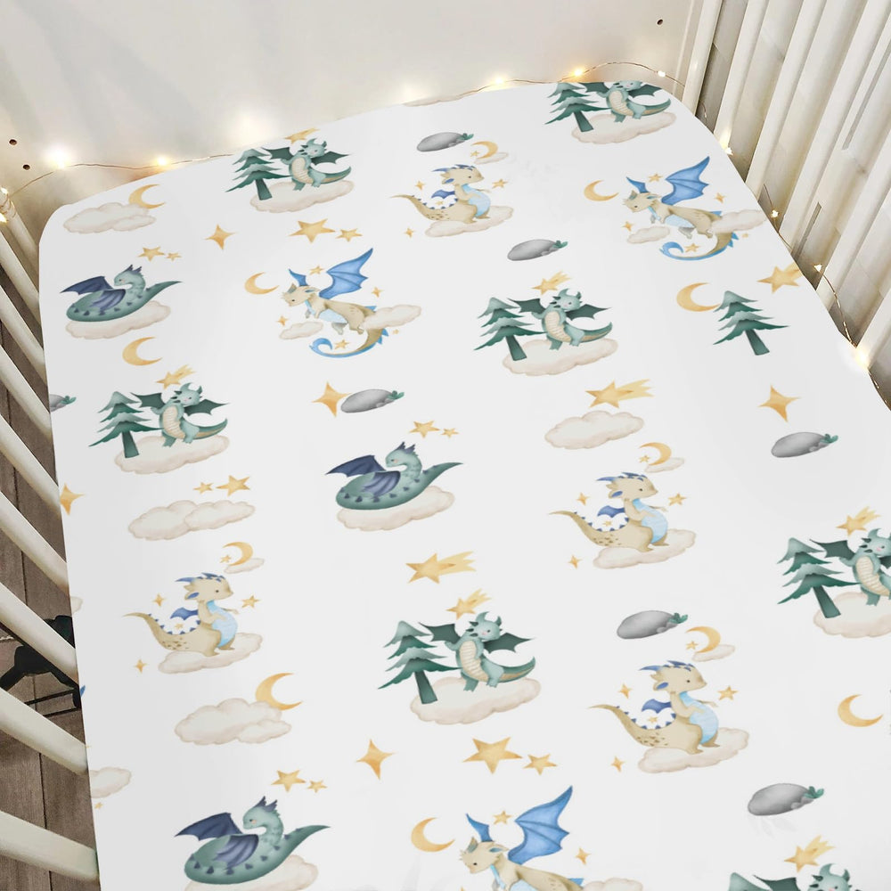 ZoUbqchY fantasy dragon crib sheet with moon and stars offers cozy, breathable sleep.