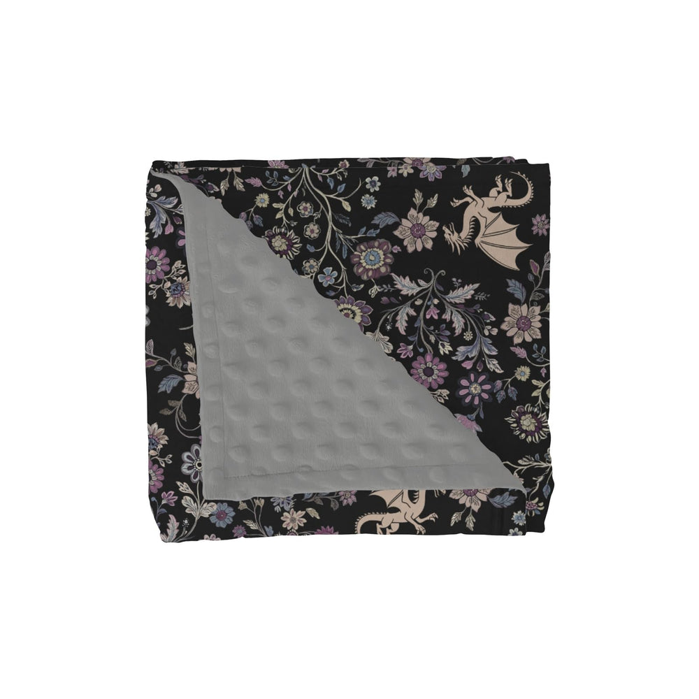 ZoUbqchY Fantasy Floral Dragons Blanket front view demonstrates plush mink fabric for cozy sleep