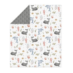 ZoUbqchY dolphin motif on watercolor sea-animals blanket for stroller rides