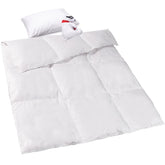 ZPECC Toddler Goose Down Comforter flatlay shows premium materials for all-season warmth