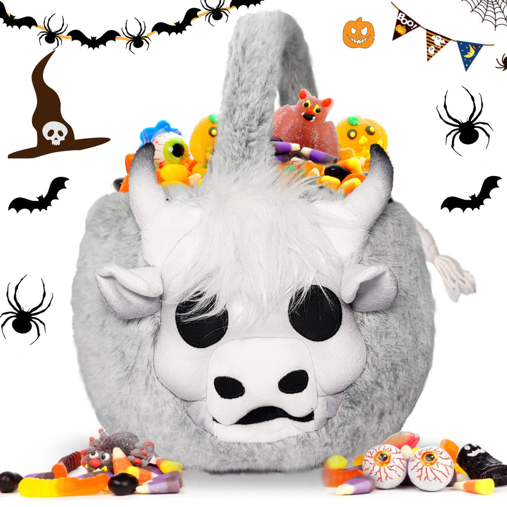 ZRPSIZP Halloween basket with 3D skeleton cow design for festive photo ops.