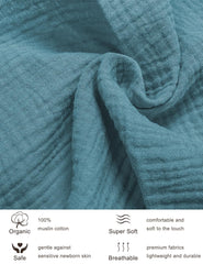 ZURLEFY blue pack-n-play mattress cover close-up highlights snug elastic fit for safer sleep.