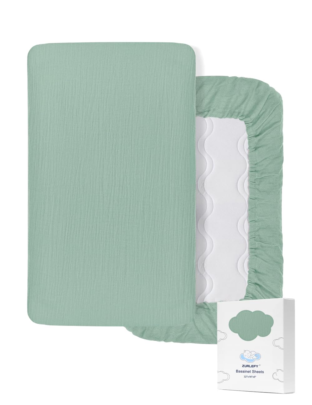 ZURLEFY light-green bassinet sheet with soft muslin cotton for baby comfort