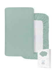 ZURLEFY muslin crib sheet in light blue shows soft-touch fabric for baby comfort.