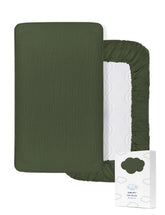 ZURLEFY olive green baby crib sheet flat view—soft cotton for gentle sleep
