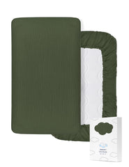 ZURLEFY olive green baby crib sheet flat view—soft cotton for gentle sleep