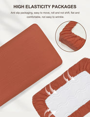 ZURLEFY Rust pack and play sheets highlighting breathable fabric for warm naps.