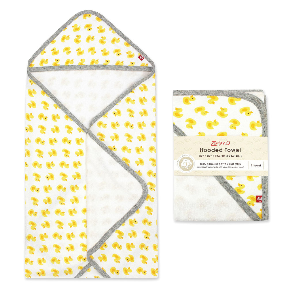 Zutano hooded baby towel front view highlights ultra-soft fabric for cozy newborn bath time
