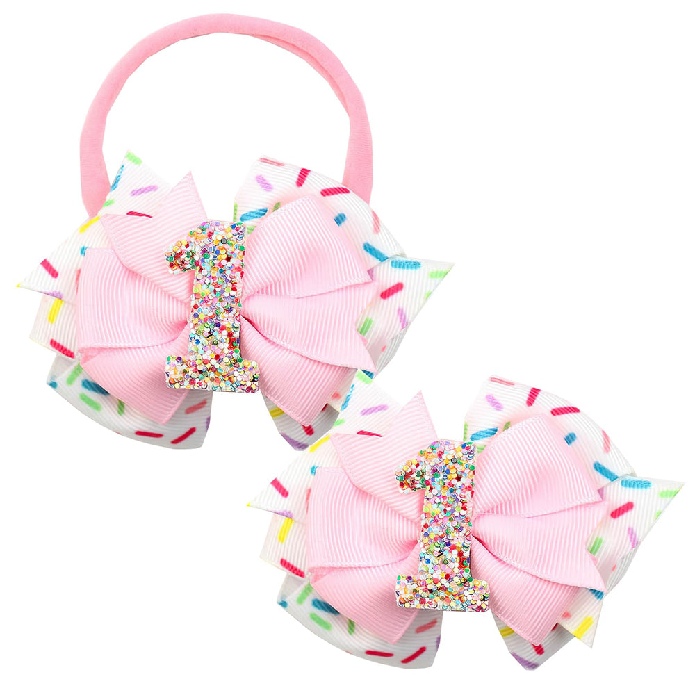 Zxvskr birthday bow clip pink enhances party-ready hairstyle.