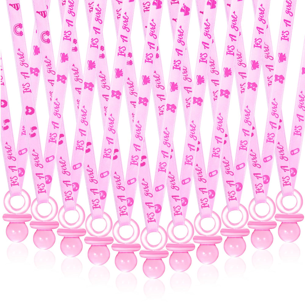 ZYFLSQ 36pc baby shower pacifier necklaces pack—vibrant pink decor perfect for party favors.