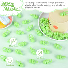 ZYFLSQ gender reveal table scatter pacifiers green with ribbon-loop accents for DIY use.