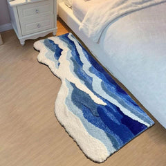 ZYLG blue 3D ocean wave bath mat machine washable for easy care.