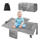 Zyphoria toddler airplane bed setup shows compact travel bed extending space for comfortable travel