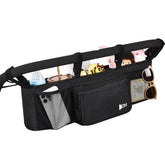 ZZM double stroller organizer fits Bob Duallie with a secure side view for jogging