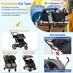 ZZM double stroller organizer demonstrates City Mini GT2 compatibility for on-the-go families
