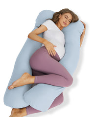 ZZZhen pregnancy pillow U-shape blue cover offers removable comfort for belly and back support.