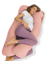 ZZZhen 56-inch U-shaped pregnancy pillow in pink provides full-body support for side sleep comfort