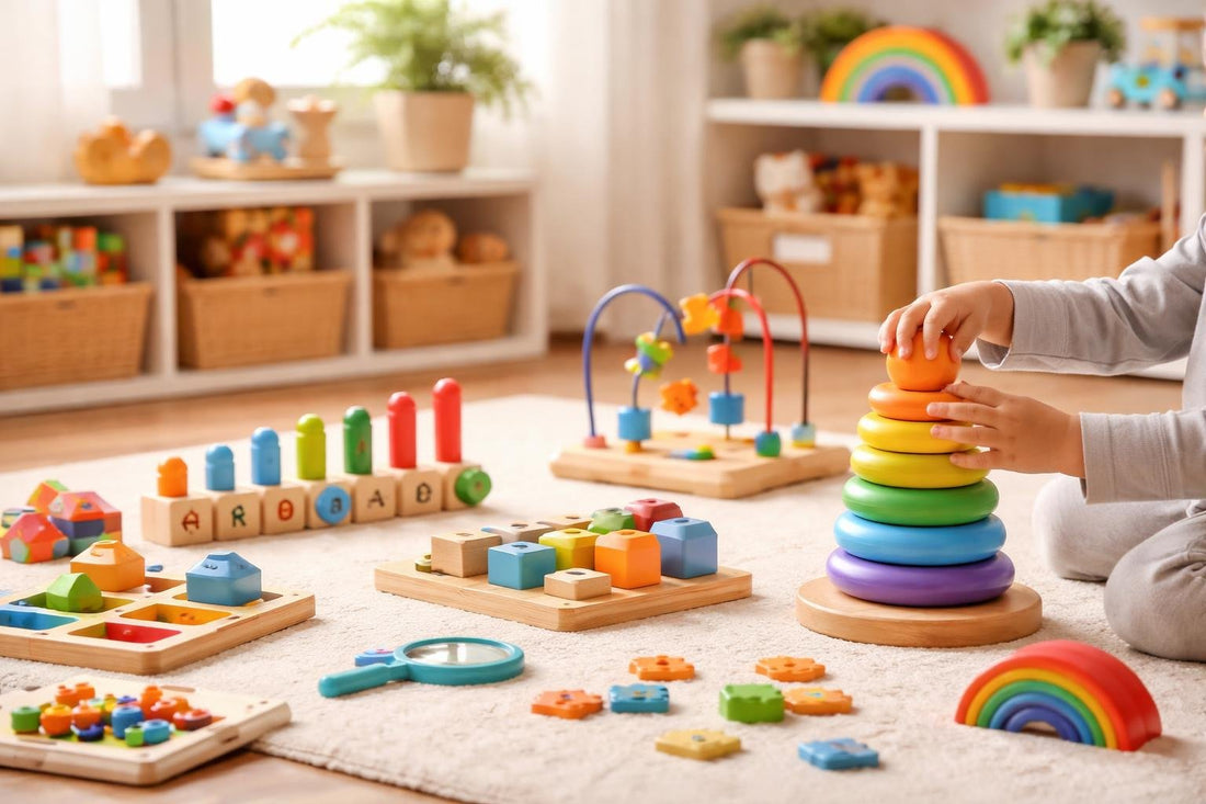 Child playing with educational toys for age-based learning