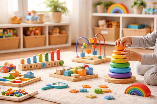 Child playing with educational toys for age-based learning