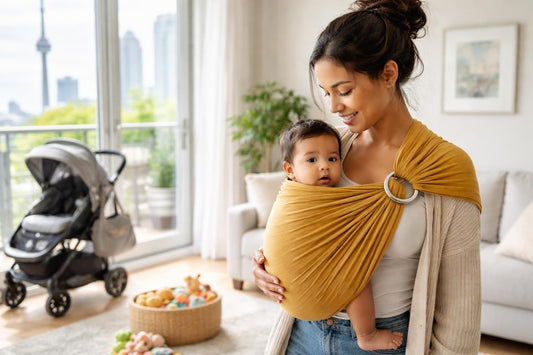 Toronto parent using a ring sling with baby
