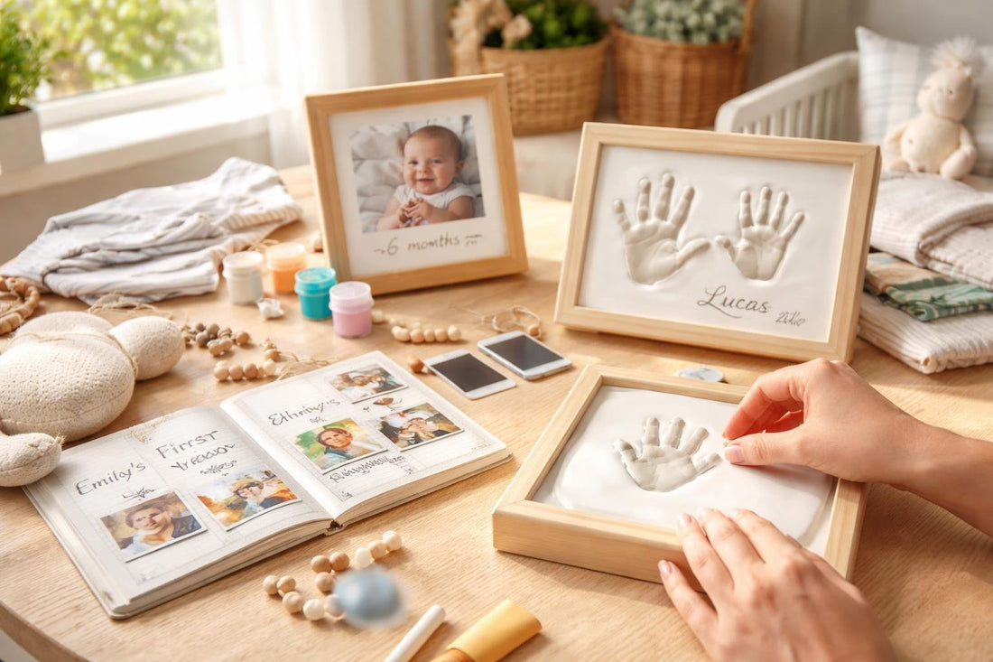 New parent making baby handprint keepsake at home