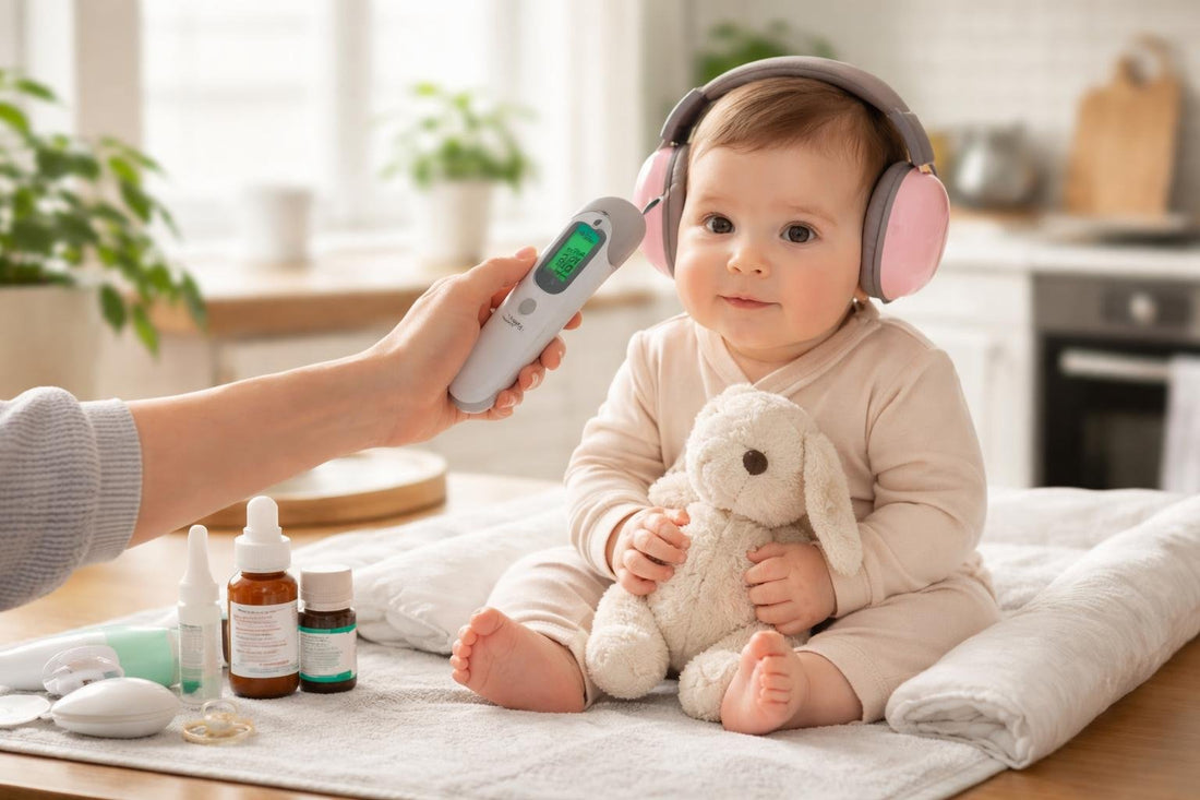 Ontario parent checking baby's temperature with digital thermometer