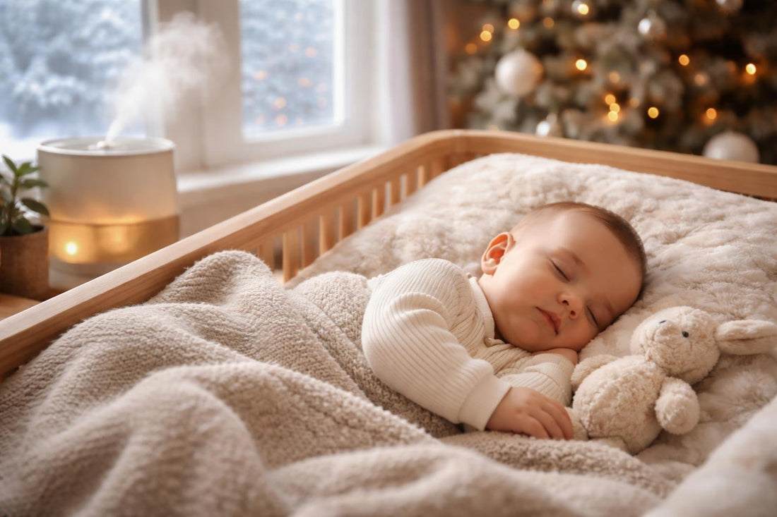 Baby sleeping comfortably in warm nursery during winter