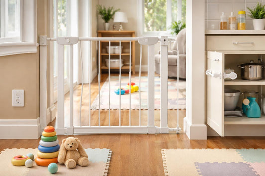 Babyproofing stairs, outlets, and cabinets in a family home
