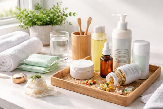 Beginner health and hygiene essentials arranged for daily routines