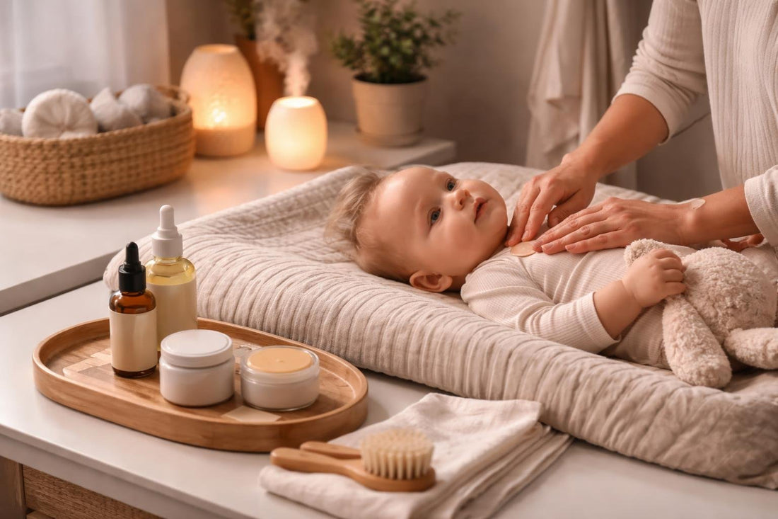Parent soothing baby with gentle bedtime wellness routine