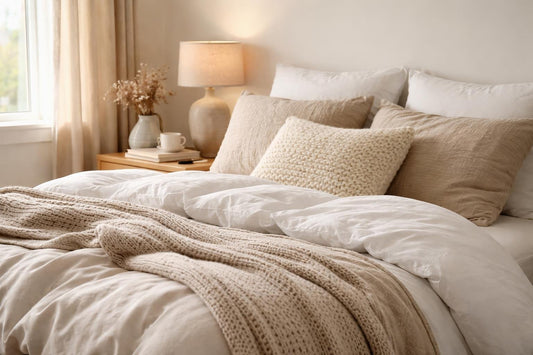 Cozy layered bedding setup for a comfy night’s sleep