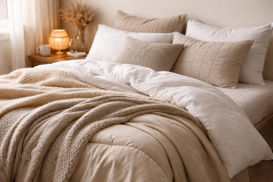 Layered cozy bedding for warm, comfortable sleep