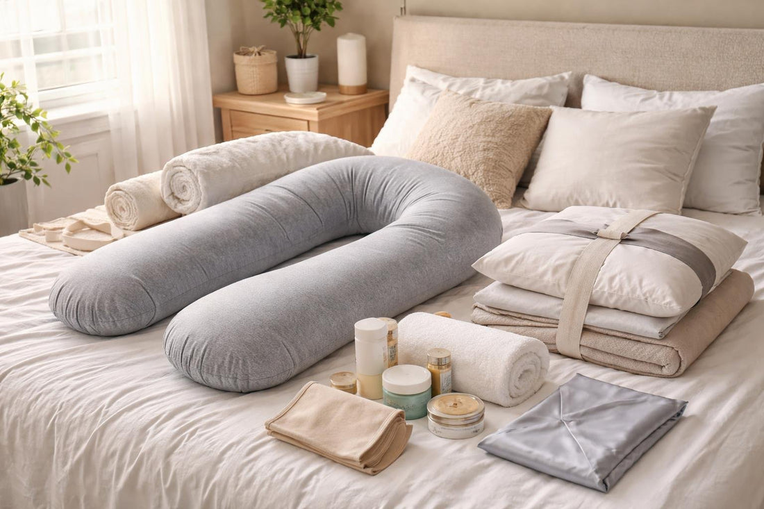 Pregnancy pillow and supportive maternity accessories for comfort