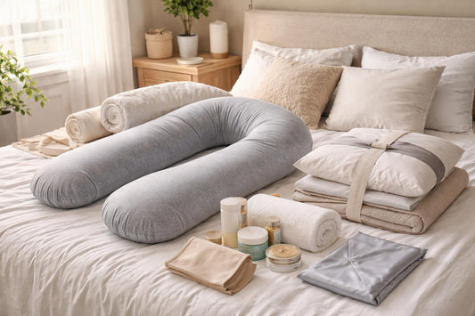 Pregnancy pillow and supportive maternity accessories for comfort
