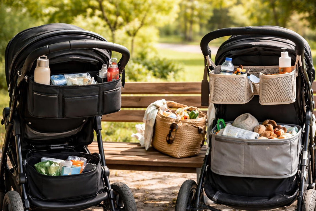 Mom accessories vs: stroller organizer and storage baskets